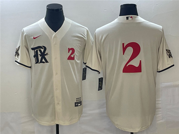 Men's Texas Rangers #2 Marcus Semien Cream 2023 City Connect With Patch Stitched Baseball Jersey